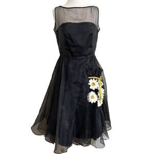 Sara Campbell Flare Dress Black Flower Mesh Sleeveless High Neck 6 Dark Academia